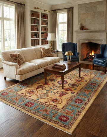6' 7 x 9' 7 Hand Knotted Peshawar Ziegler Wool Rug