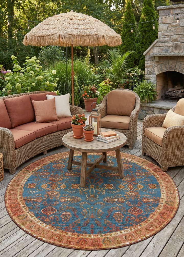 7' 10 x 7' 10 Easy-Clean Traditional Indoor / Outdoor Round Rug