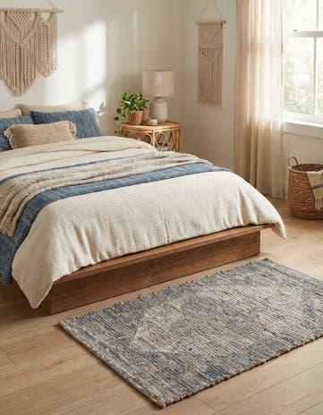 Blue Hand Woven Chenille Jute Rug