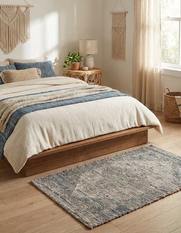 Blue Hand Woven Chenille Jute Rug