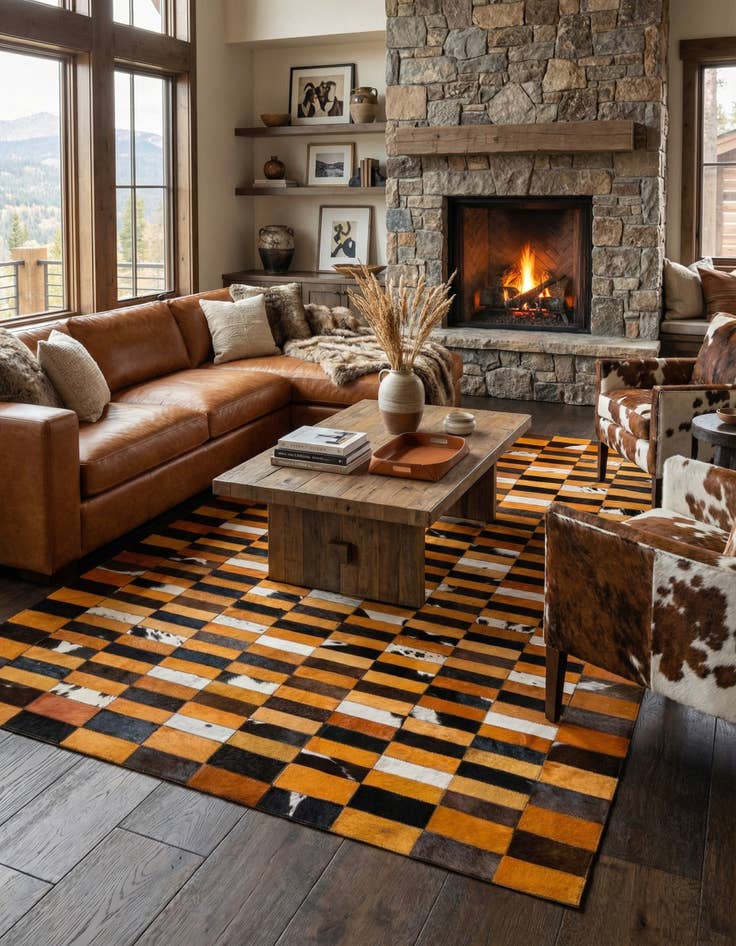 Detail image of  5' 1 x 8' Cowhide - Patchwork Rug