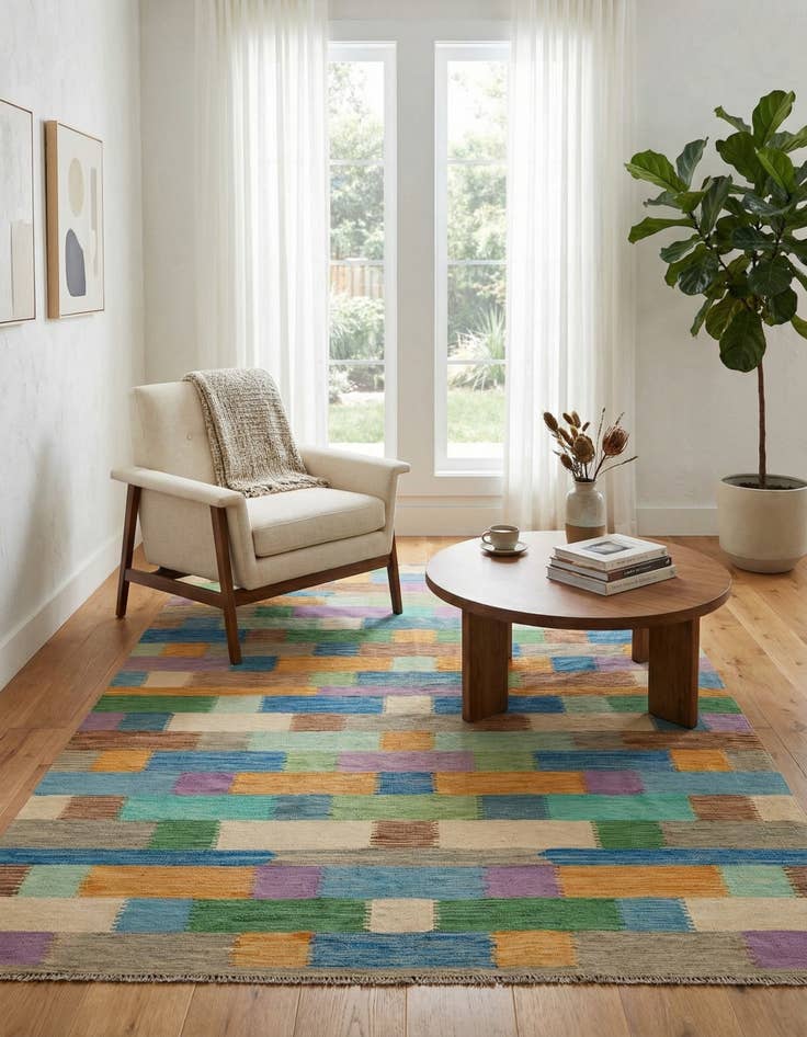 Detail image of  6' 7 x 9' 8  Hand Woven Kilim Modern Wool Rug