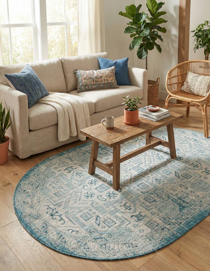 Detail image of 5' 3 x 8'  Washable Aztec Indoor / Outdoor Oval Rug