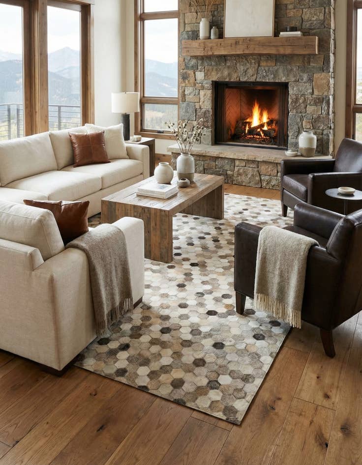 Detail image of 5' 1 x 8' Cowhide Stocks Rug