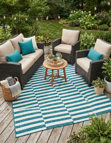 Teal Easy-Clean Ribbon Indoor / Outdoor Rug