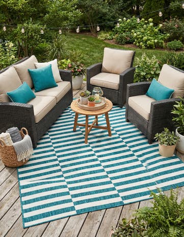 Teal Easy-Clean Ribbon Indoor / Outdoor Rug