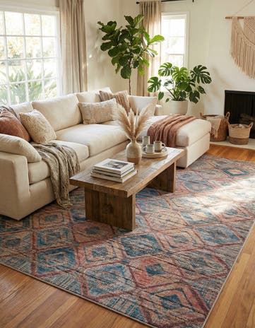Peach and Blue Washable Sisu Rug