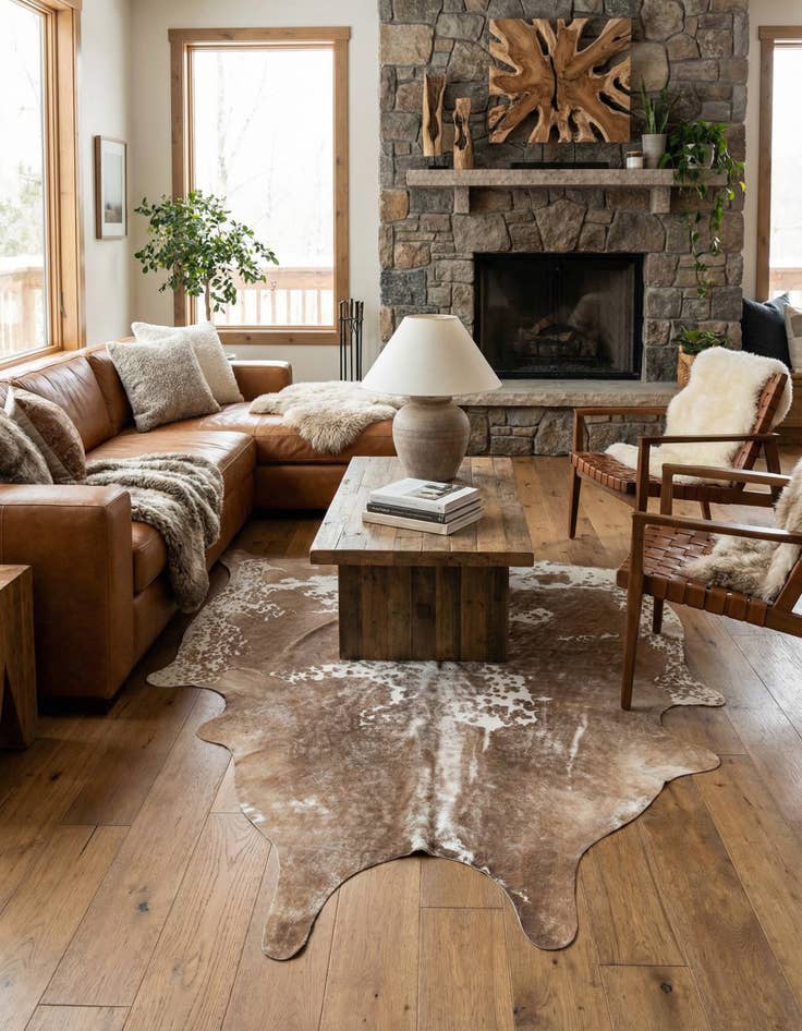 Detail image of 5' 8 x 6' 5 Cowhide Leather Rug