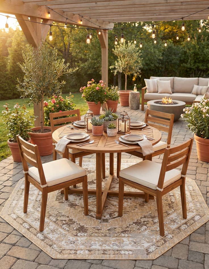 Detail image of 7' 10 x 7' 10  Washable Traditional Indoor / Outdoor Octagon Rug