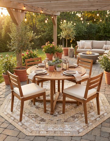 Natural Easy-Clean Traditional Indoor / Outdoor Octagon Rug