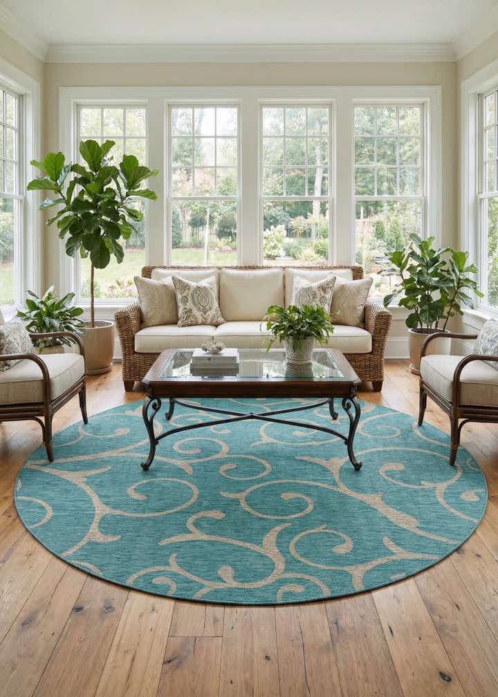 10' 8 x 10' 8 Easy-Clean Botanical Indoor / Outdoor Round Rug