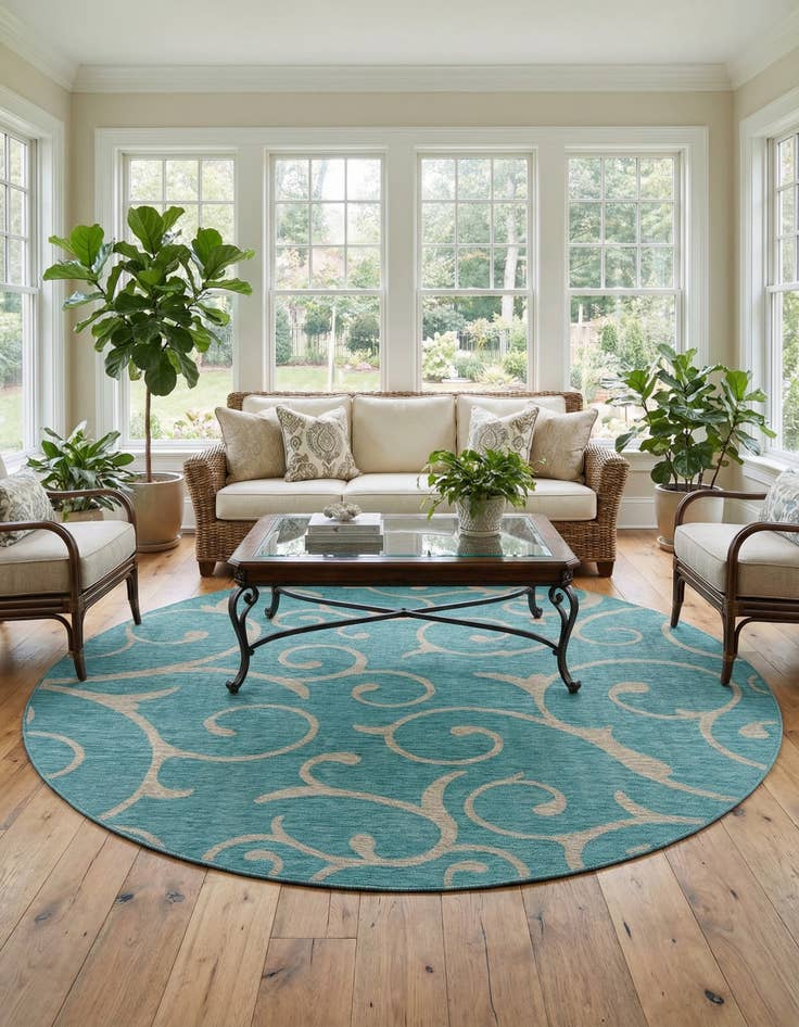 Detail image of 10' 8 x 10' 8 Easy-Clean Botanical Indoor / Outdoor Round Rug