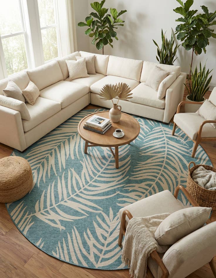Detail image of 10' 8 x 10' 8  Washable Botanical Indoor / Outdoor Round Rug