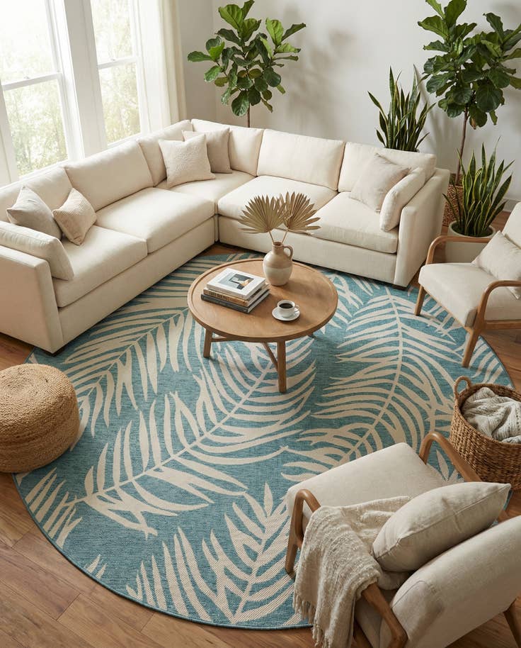 Detail image of 10' 8 x 10' 8 Easy-Clean Botanical Indoor / Outdoor Round Rug