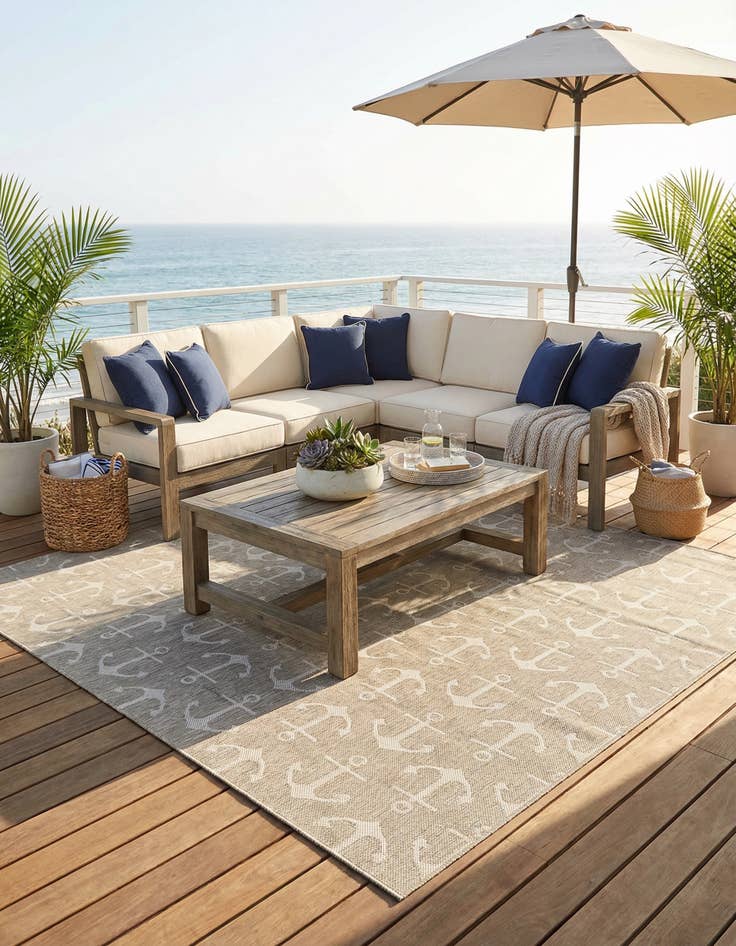 Detail image of  13' x 13'  Washable Coastal Indoor / Outdoor Square Rug