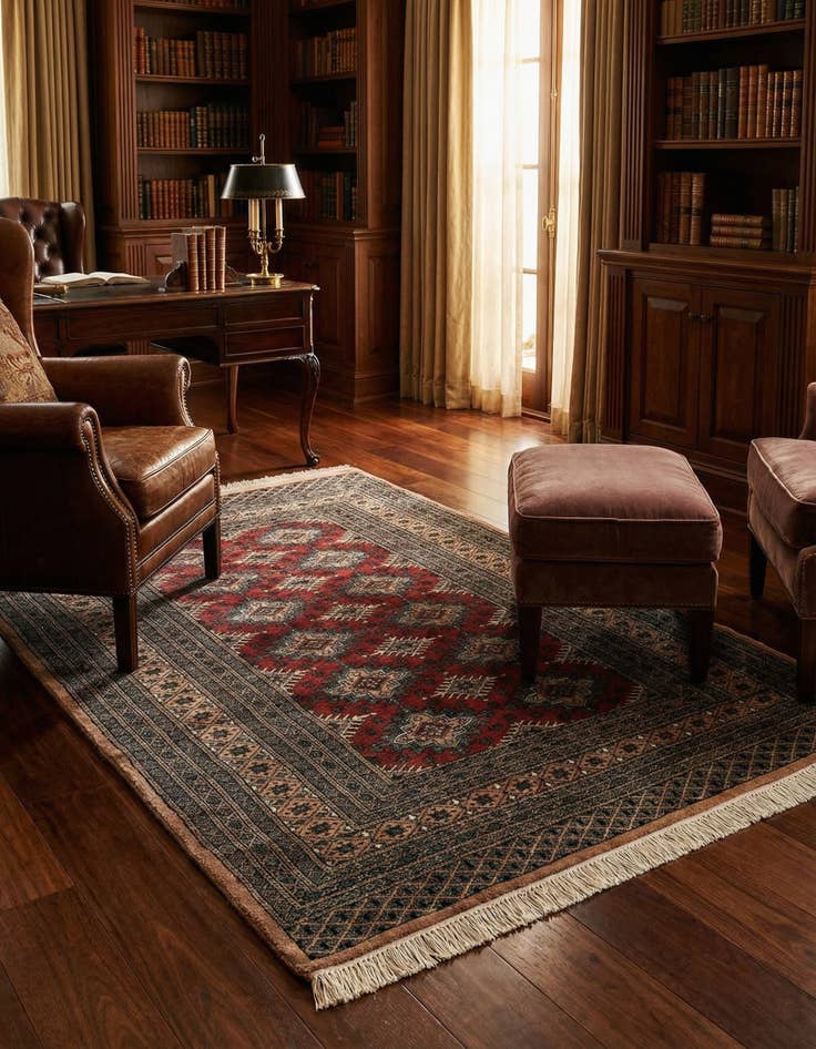 Detail image of 4' 2 x 5' 11 Hand Knotted Bokhara Oriental Wool Rug