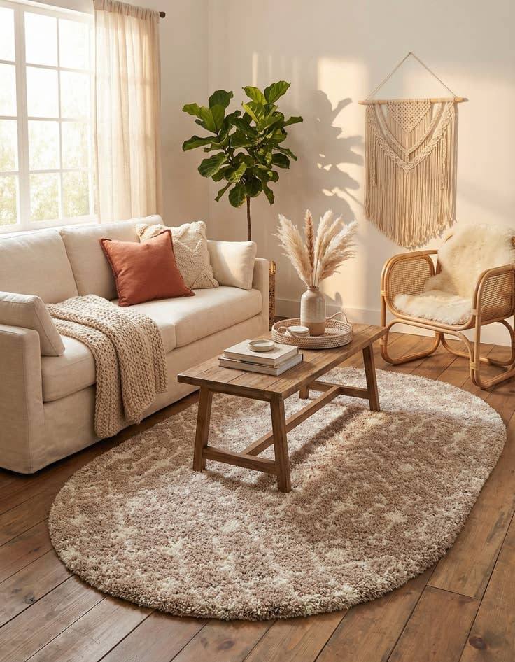 Detail image of  5' 3 x 8' Moroccan Trellis Shag Oval Rug