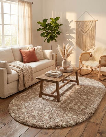 Light Brown Moroccan Trellis Shag Oval Rug