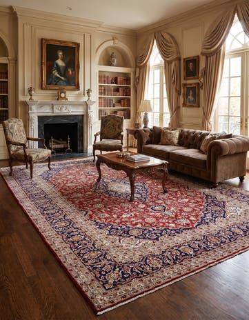 9' 7 x 13' Hand Knotted Kashan Persian Wool Rug
