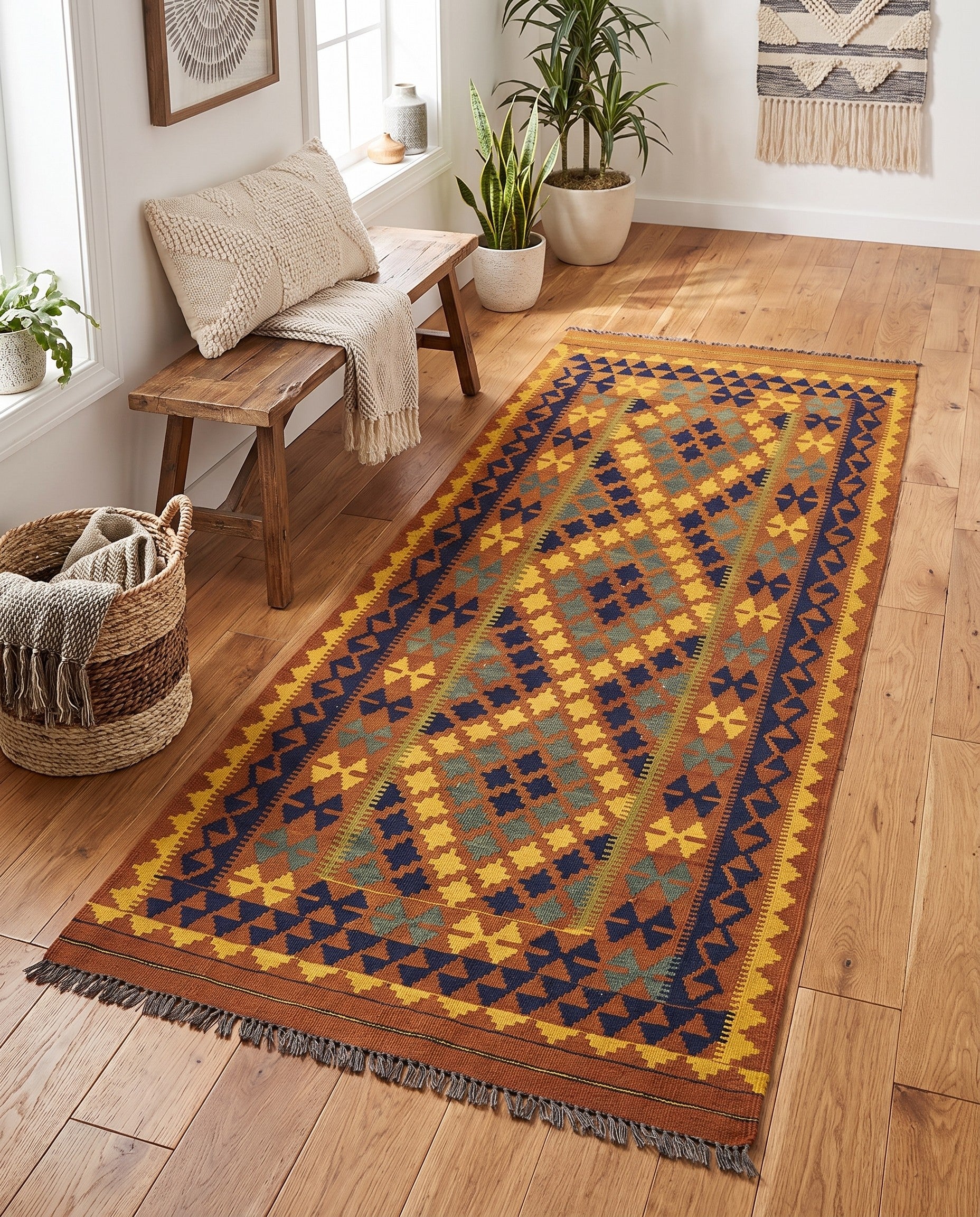 3' 3 x 6' 6 Hand Woven Kilim Maymana Wool Rug