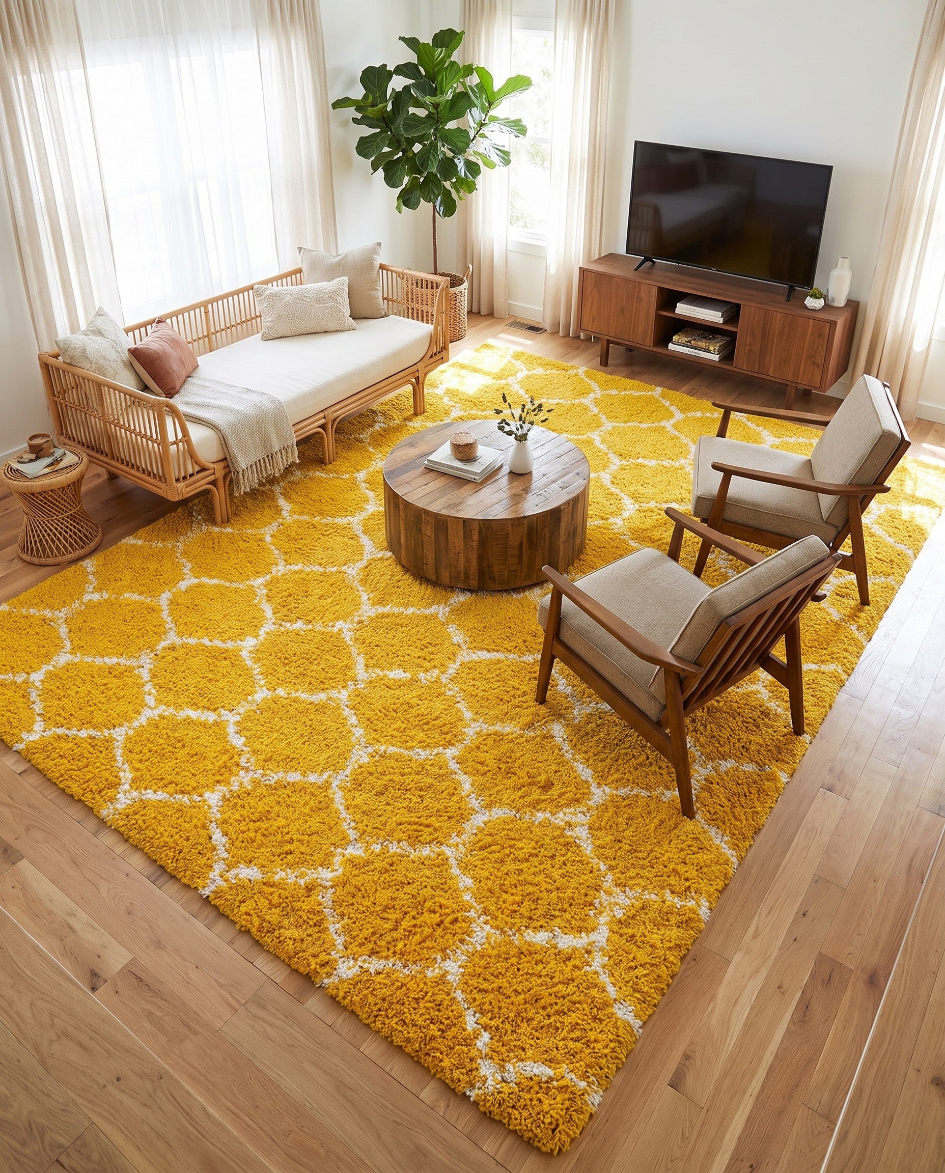 Yellow Lattice Shag Rug