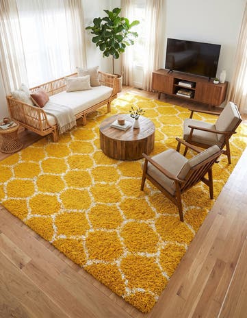 Yellow Lattice Shag Rug