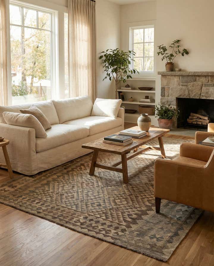 6' 6 x 10' 3 Hand Woven Kilim Maymana Wool Rug