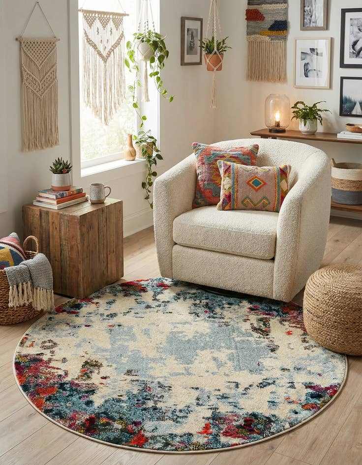 Detail image of 4' x 4'  Washable Spectrum Round Rug