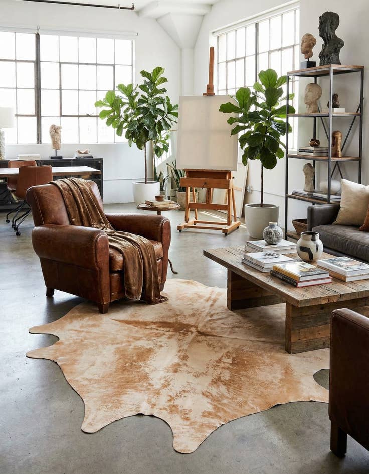 Detail image of 6' 6 x 7' 7 Cowhide Leather Rug