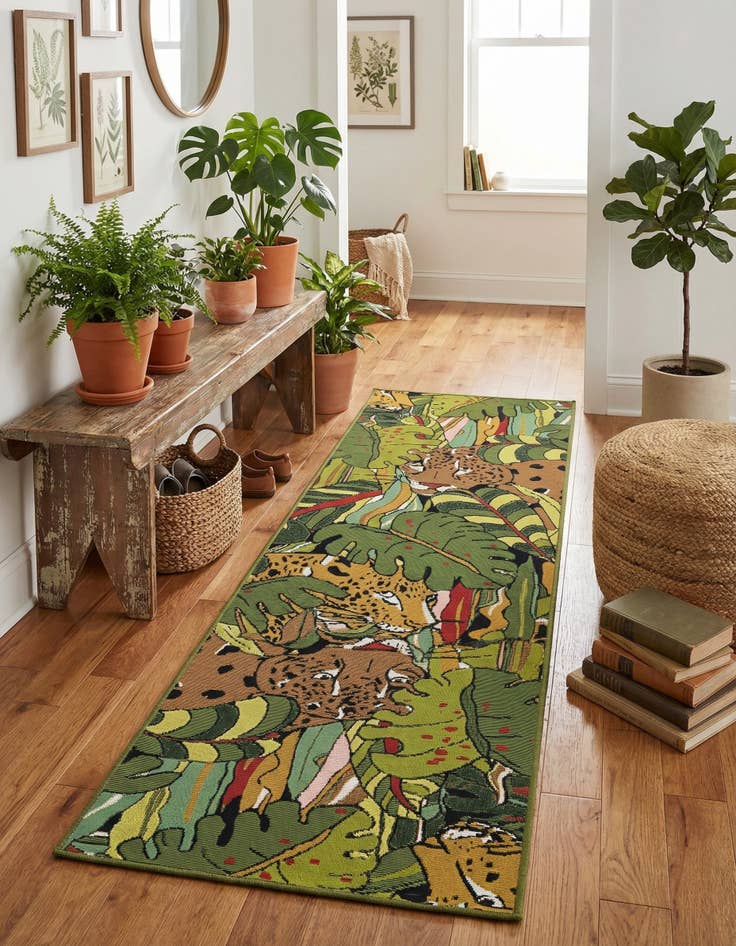 Detail image of 2' x 6'  Washable Botanical Indoor / Outdoor Runner Rug