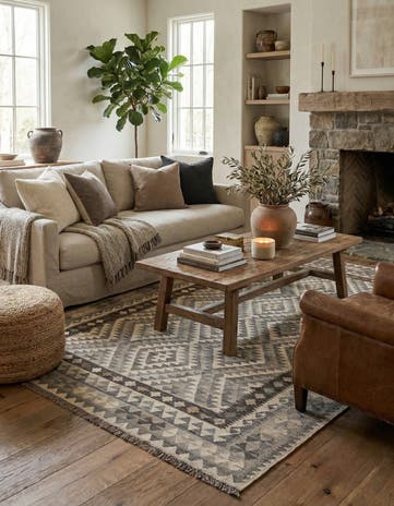 6' 9 x 9' 6 Hand Woven Kilim Maymana Wool Rug