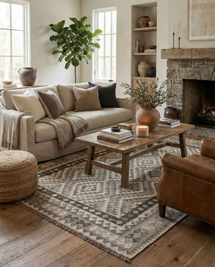 6' 9 x 9' 6 Hand Woven Kilim Maymana Wool Rug