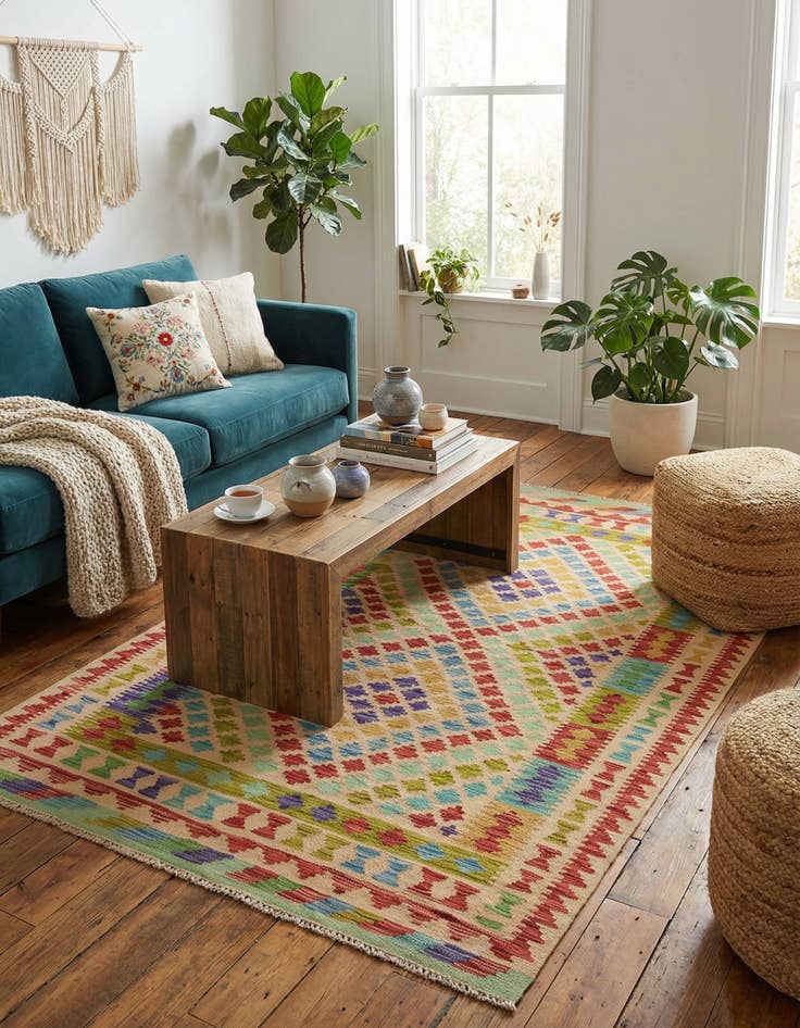 Detail image of 4' x 6' 5  Hand Woven Kilim Maymana Wool Rug