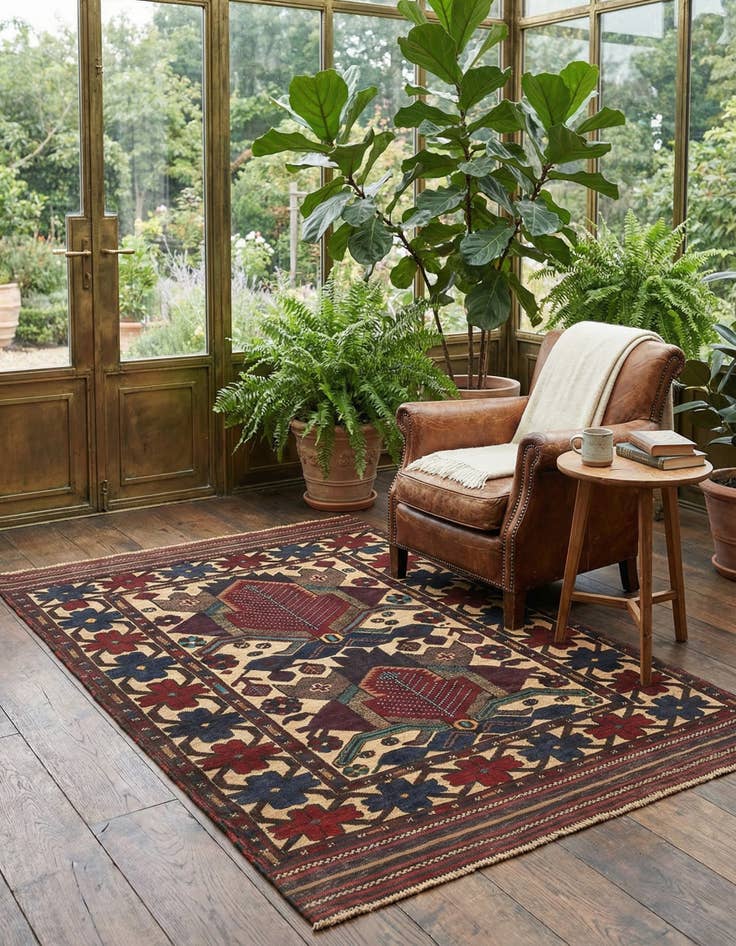 Detail image of 3' 11 x 5' 9  Hand Knotted Sumak Wool Rug