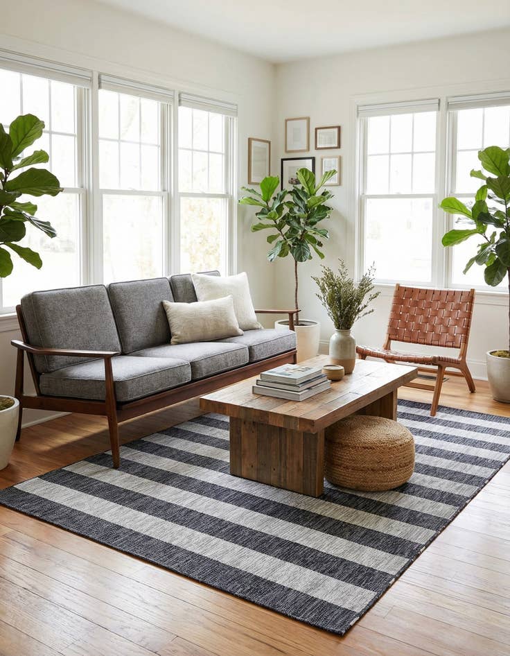 Detail image of 6' x 9'  Washable Striped Indoor / Outdoor Rug