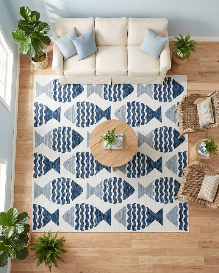 Detail image of 7' 10 x 7' 10 Easy-Clean Coastal Indoor / Outdoor Square Rug