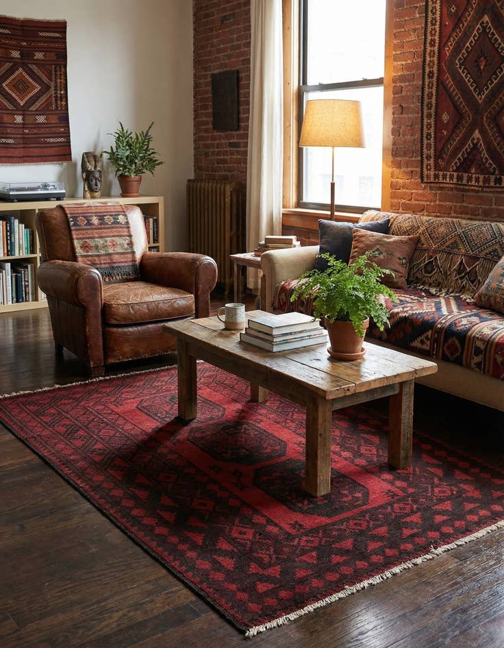 Detail image of  3' 3 x 4' 9  Hand Knotted Afghan Akhche Wool Rug