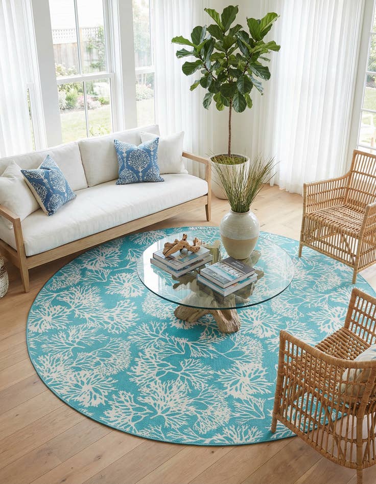 Detail image of 10' x 10'  Washable Coastal Indoor / Outdoor Square Rug