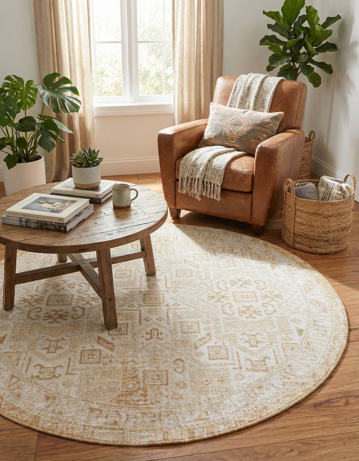 Detail image of 5' 3 x 5' 3 Easy-Clean Aztec Indoor / Outdoor Round Rug