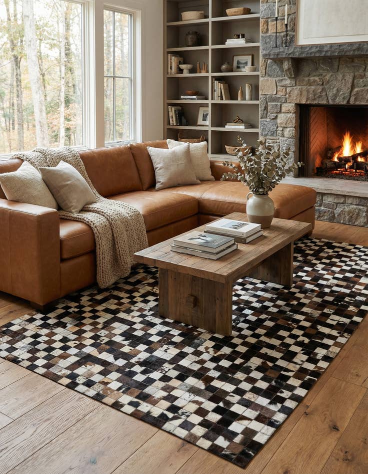 Detail image of  5' 1 x 8' Cowhide Leather Rug