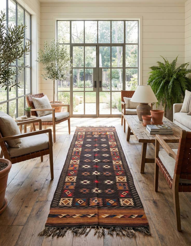 Detail image of 3' 6 x 11'  Hand Woven Kilim Fars Wool Runner Rug