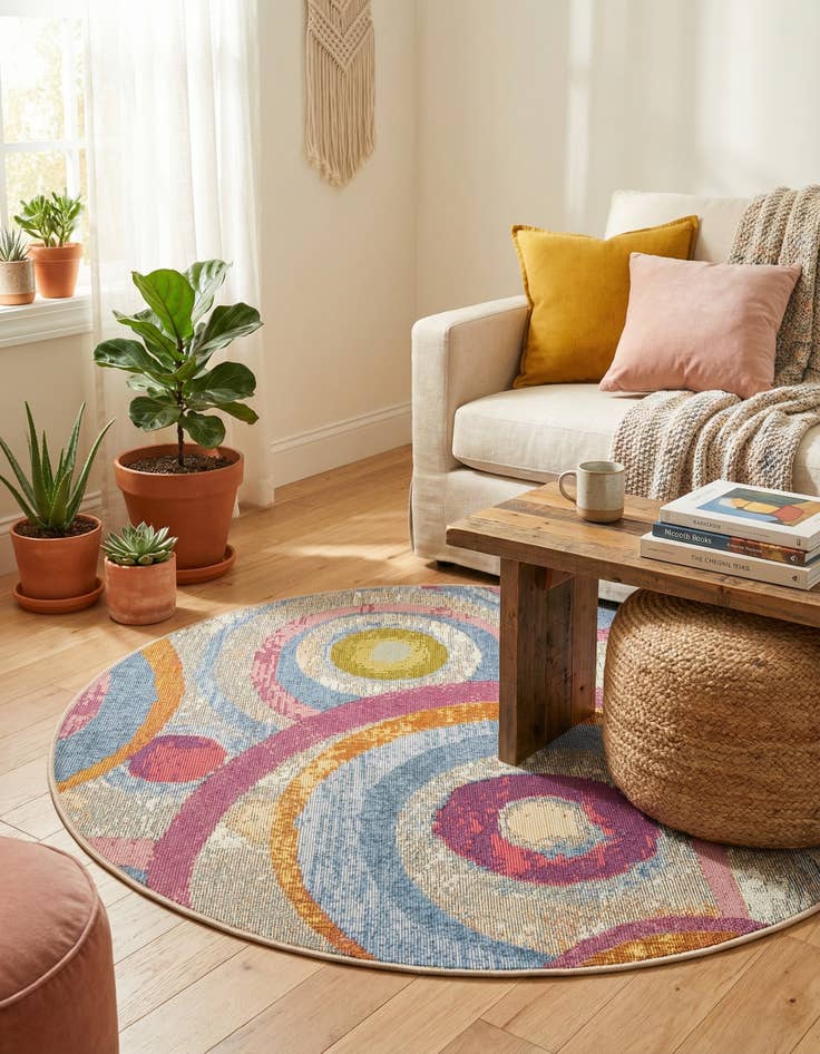 Detail image of  3' x 3'  Washable Modern Indoor / Outdoor Round Rug