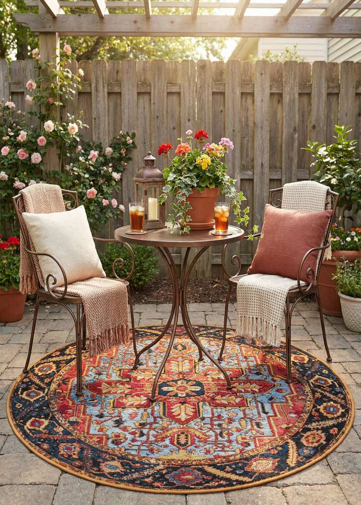 4' x 4' Easy-Clean Traditional Indoor / Outdoor Round Rug