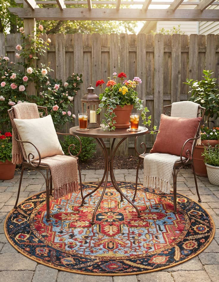 Detail image of 4' x 4'  Washable Traditional Indoor / Outdoor Round Rug