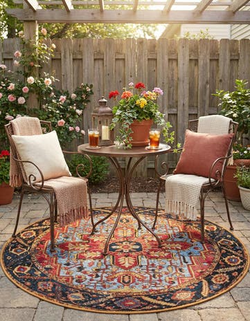 4' x 4' Easy-Clean Traditional Indoor / Outdoor Round Rug