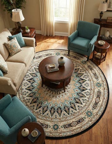 Navy Blue Nain Design Round Rug