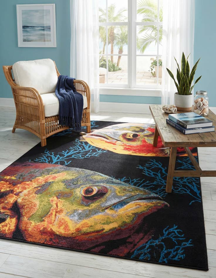 Detail image of 6' x 9'  Washable Coastal Indoor / Outdoor Rug