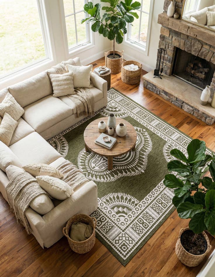 Detail image of  12' x 12'  Washable Traditional Indoor / Outdoor Square Rug