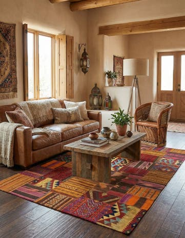 6' 7 x 9' 7 Hand Woven Kilim Patchwork Wool Rug
