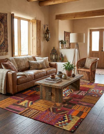 6' 7 x 9' 7 Hand Woven Kilim Patchwork Wool Rug